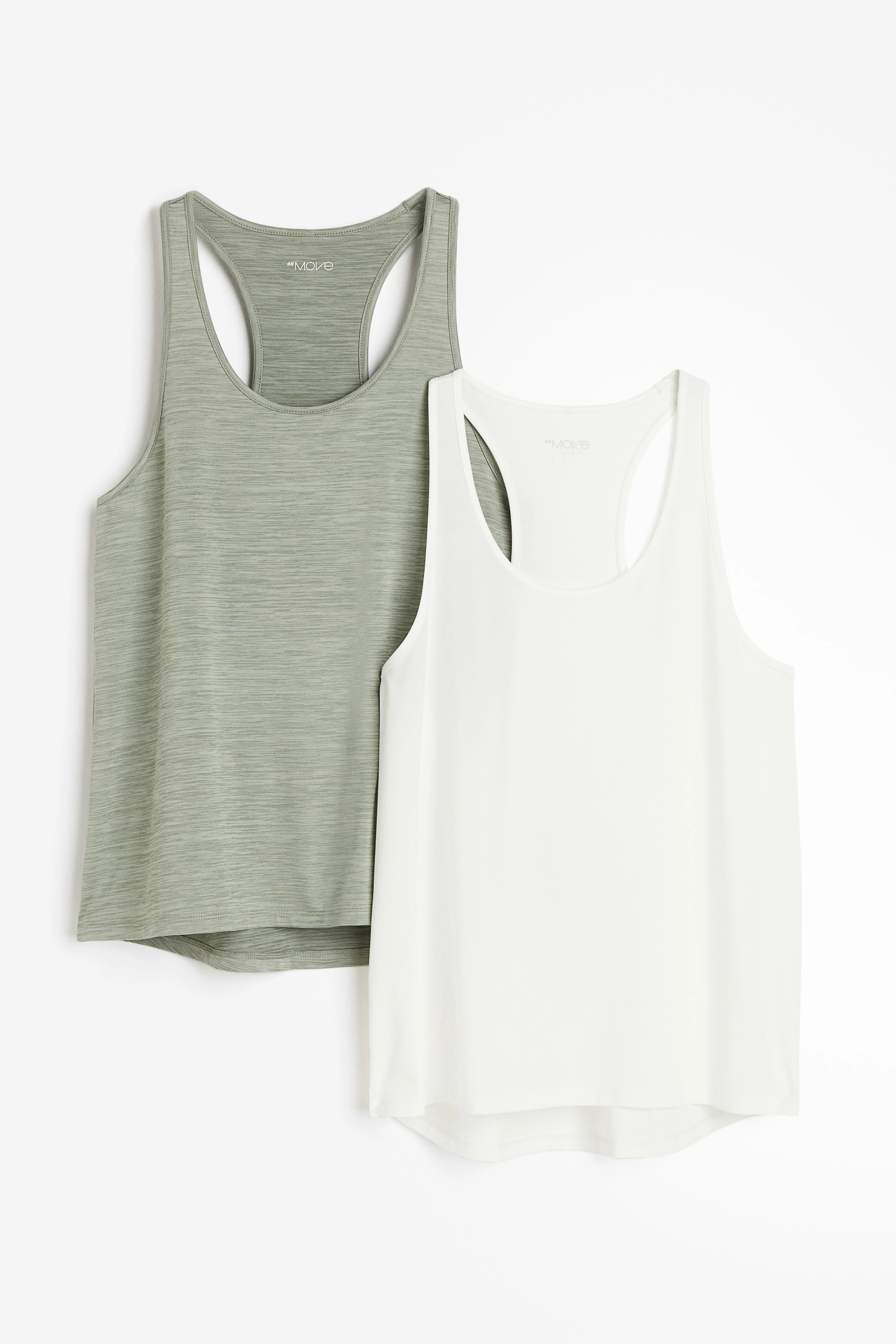 2-pack DryMove™ sports vest tops - Sleeveless - Regular length - Khaki green/White - Ladies | H&M GB