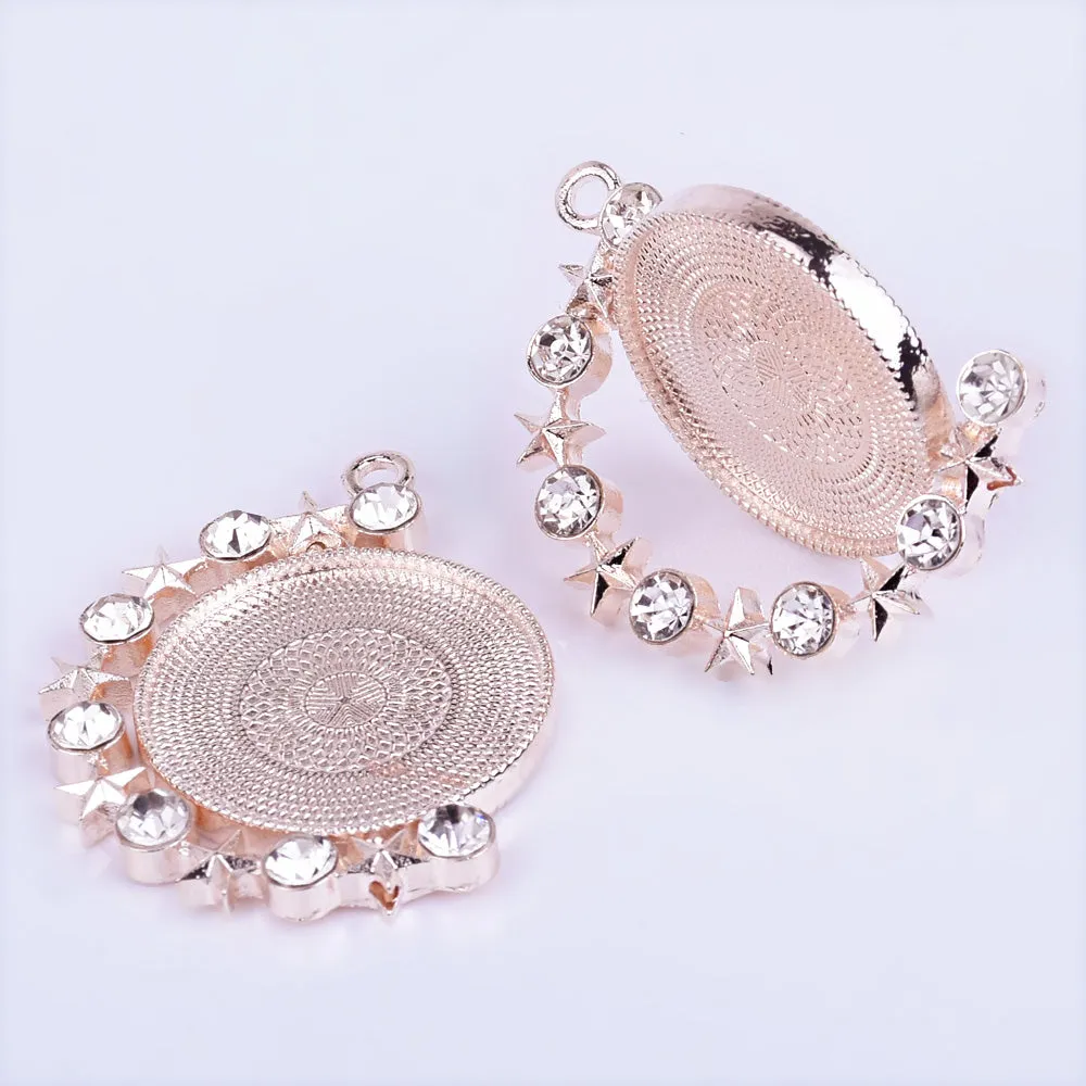 25mm Zinc alloy Round Pendant Tray Double Side Round Pendant Blanks with Rhinestones Blank Settings Wholesale rose gold 10pcs