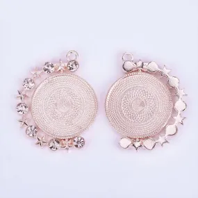 25mm Zinc alloy Round Pendant Tray Double Side Round Pendant Blanks with Rhinestones Blank Settings Wholesale rose gold 10pcs