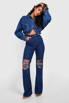 Basics High Waisted Ripped Bootcut Jeans