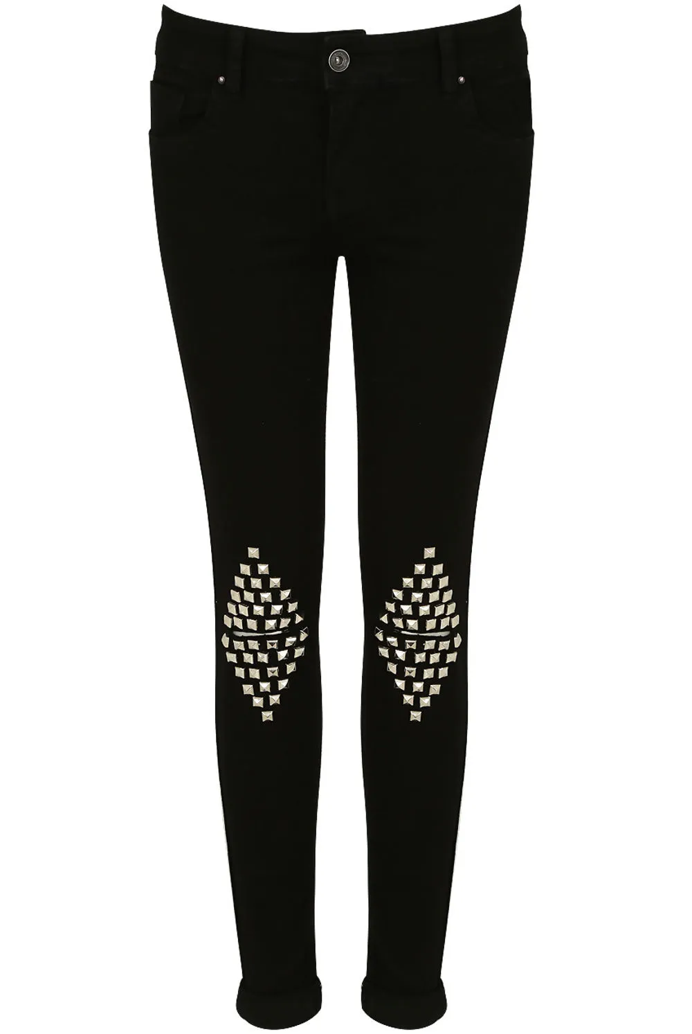 Black Knee Studs Ripped Jeans