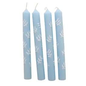 Blue and white leaf straight hand painted dinner candle