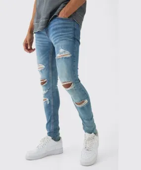 boohoo Mens Skinny Fit All Over Ripped Jeans