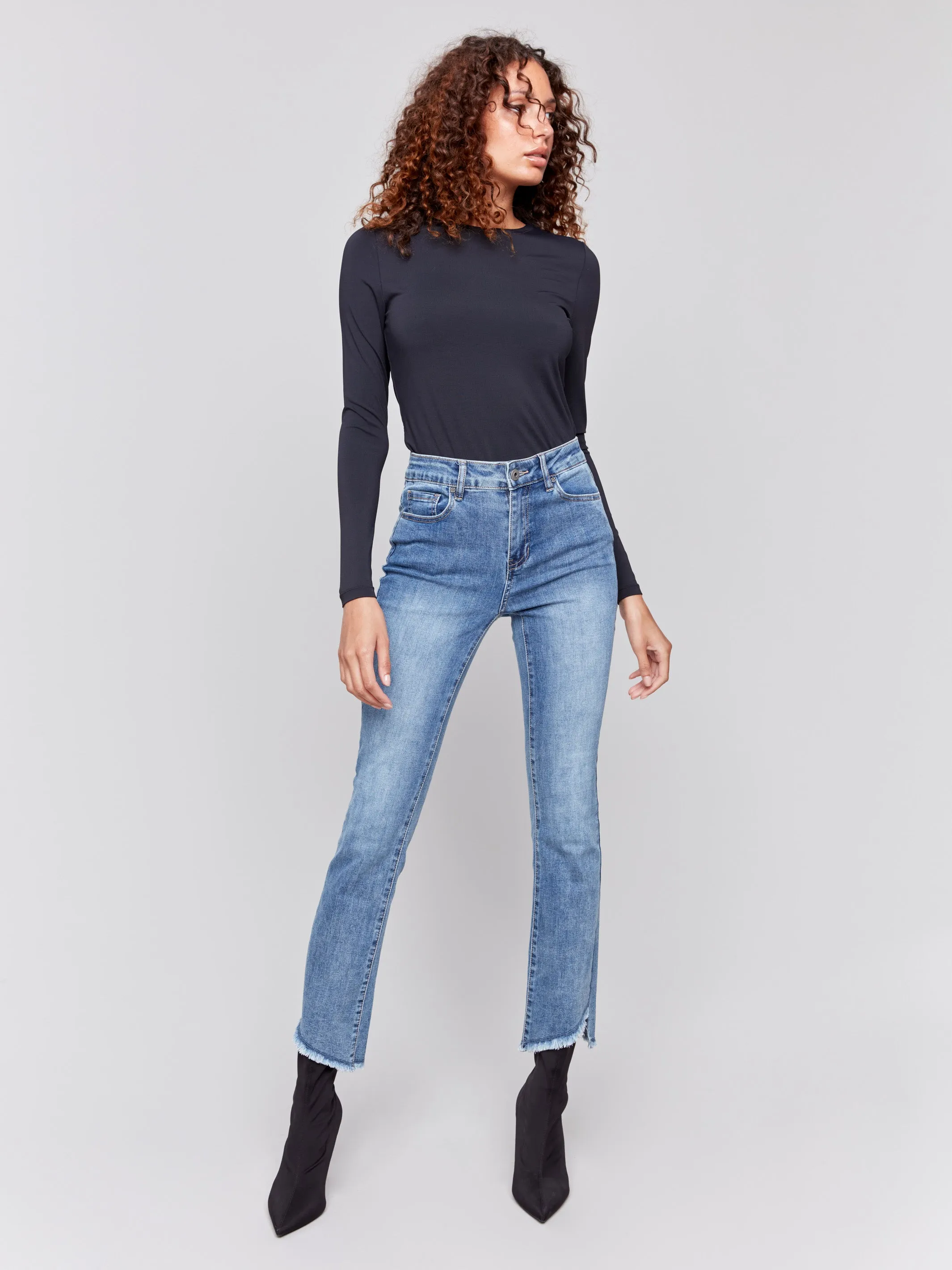 Bootcut Jeans with Asymmetrical Hem - Medium Blue