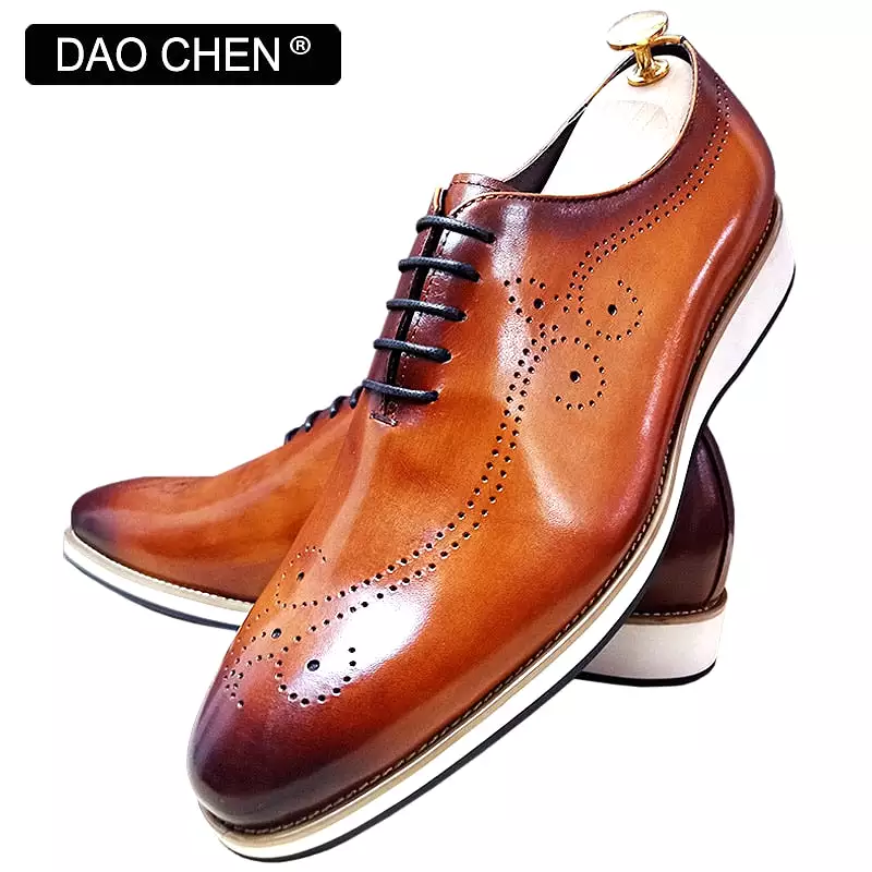 Brown Casual Leather Lace up Outdoor Daily Dress Shoes