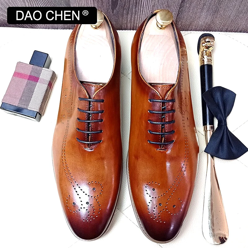 Brown Casual Leather Lace up Outdoor Daily Dress Shoes