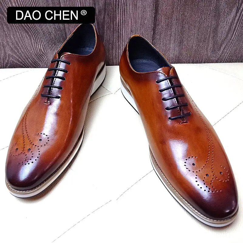 Brown Casual Leather Lace up Outdoor Daily Dress Shoes