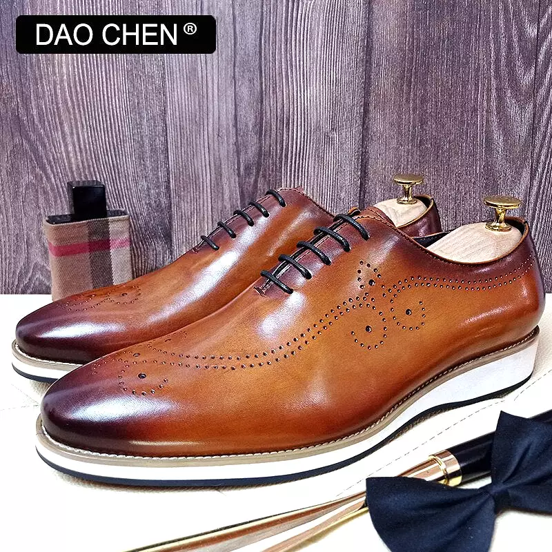 Brown Casual Leather Lace up Outdoor Daily Dress Shoes