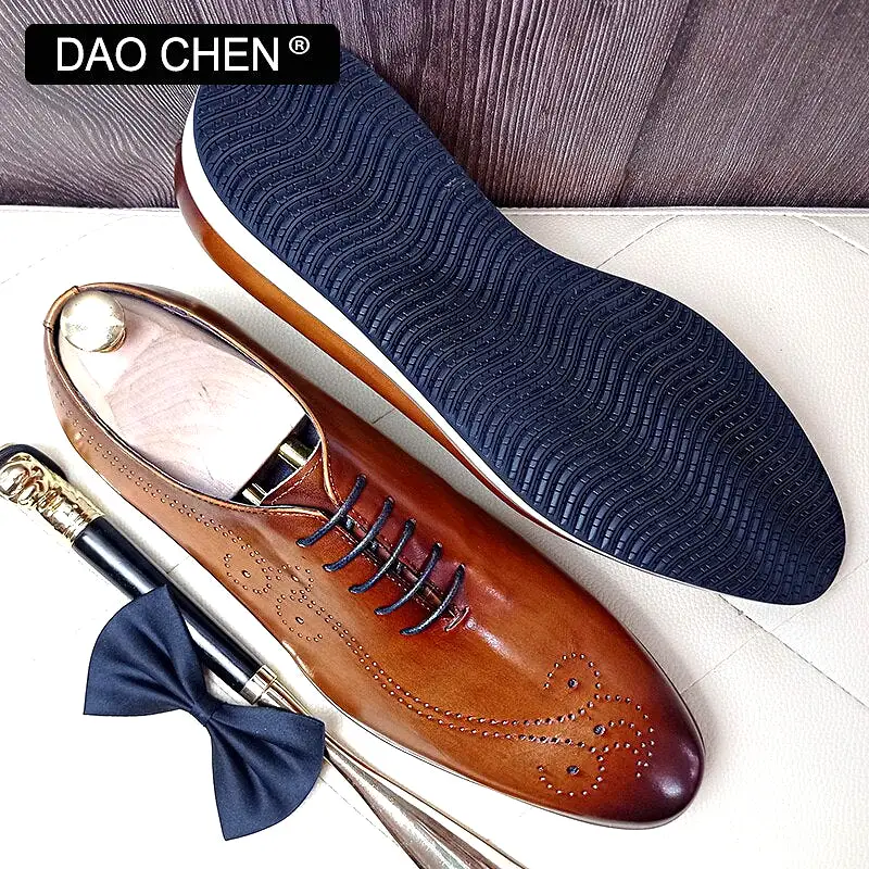 Brown Casual Leather Lace up Outdoor Daily Dress Shoes