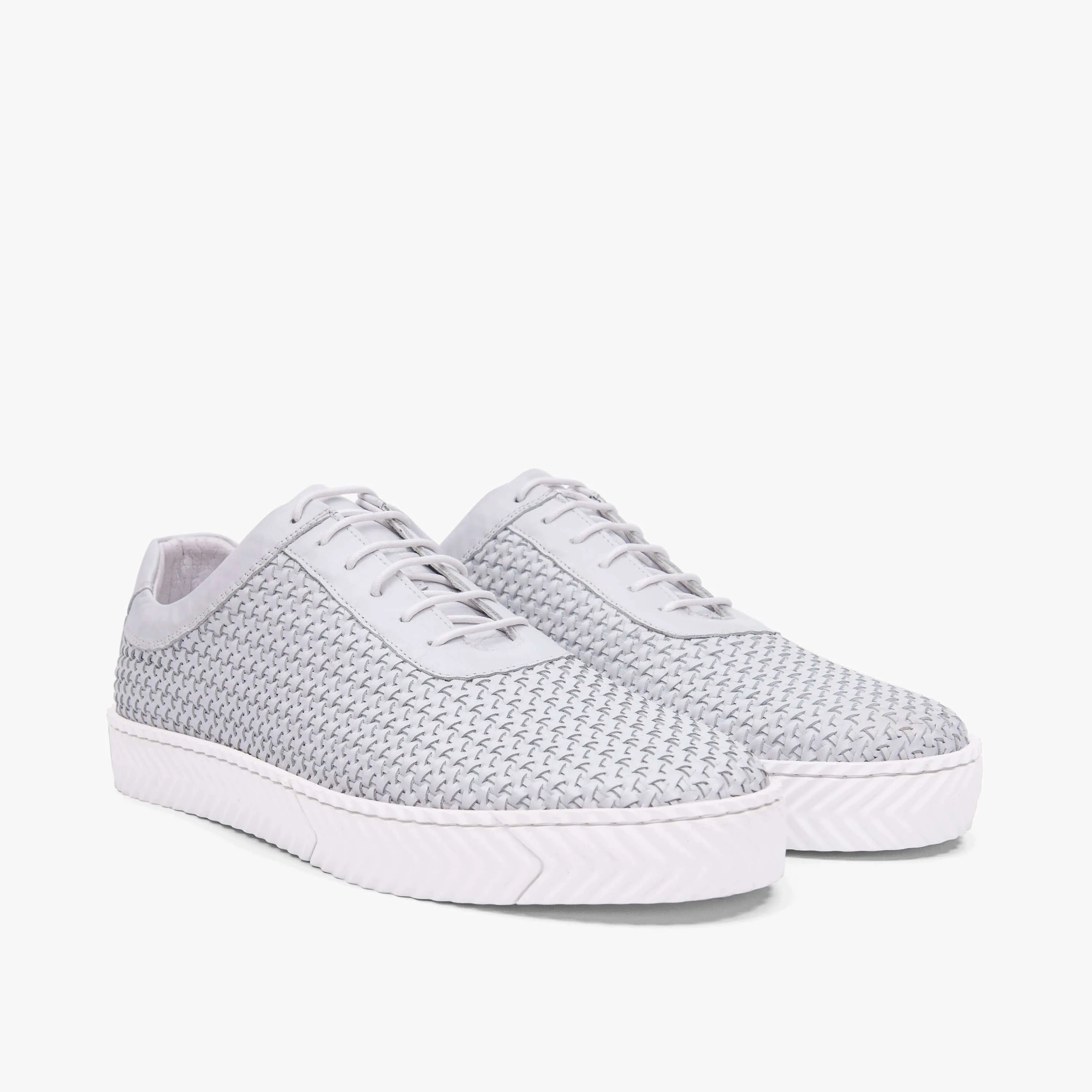 Cody White Woven Leather Lace up Sneakers