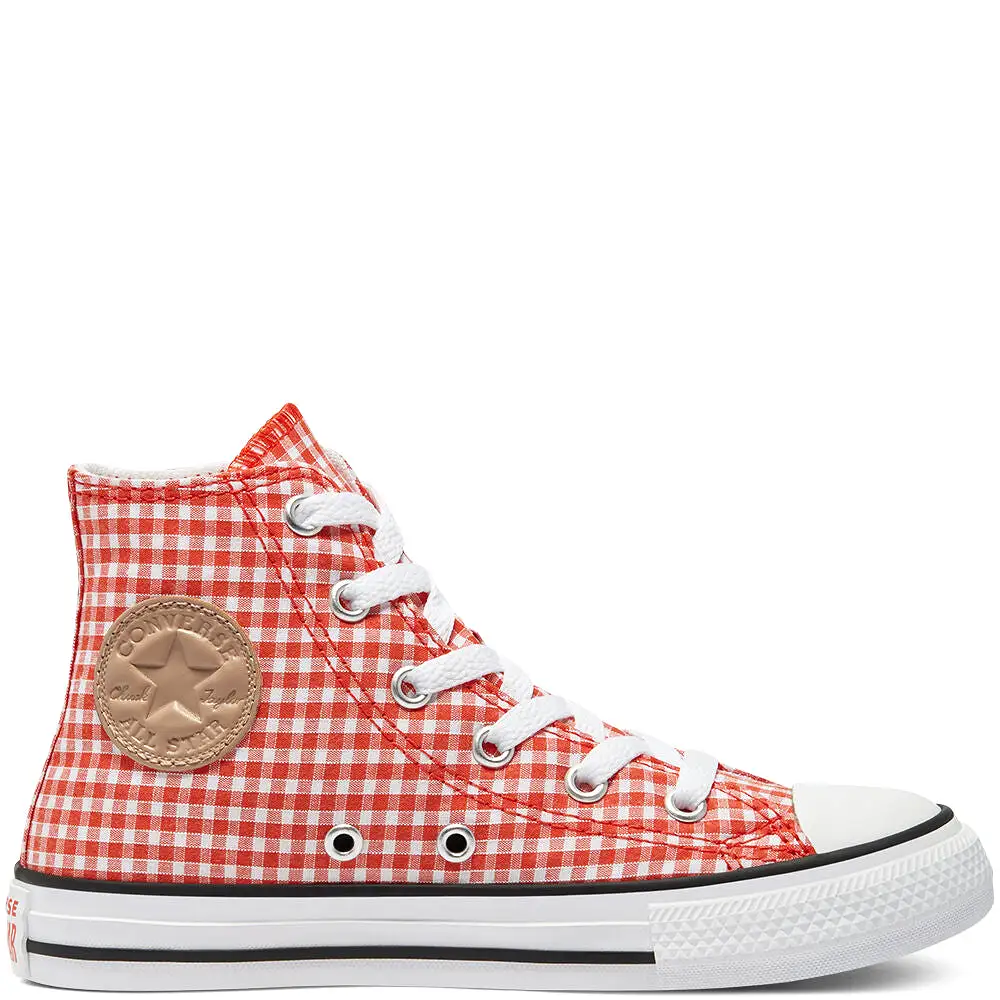 Converse- kids Chuck Taylor All Star High Top Gingham - Bright Poppy/White