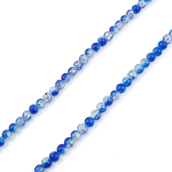 Crackle Glass Beads, Round, Transparent, Two-Tone, Royal Blue, Clear, 8mm