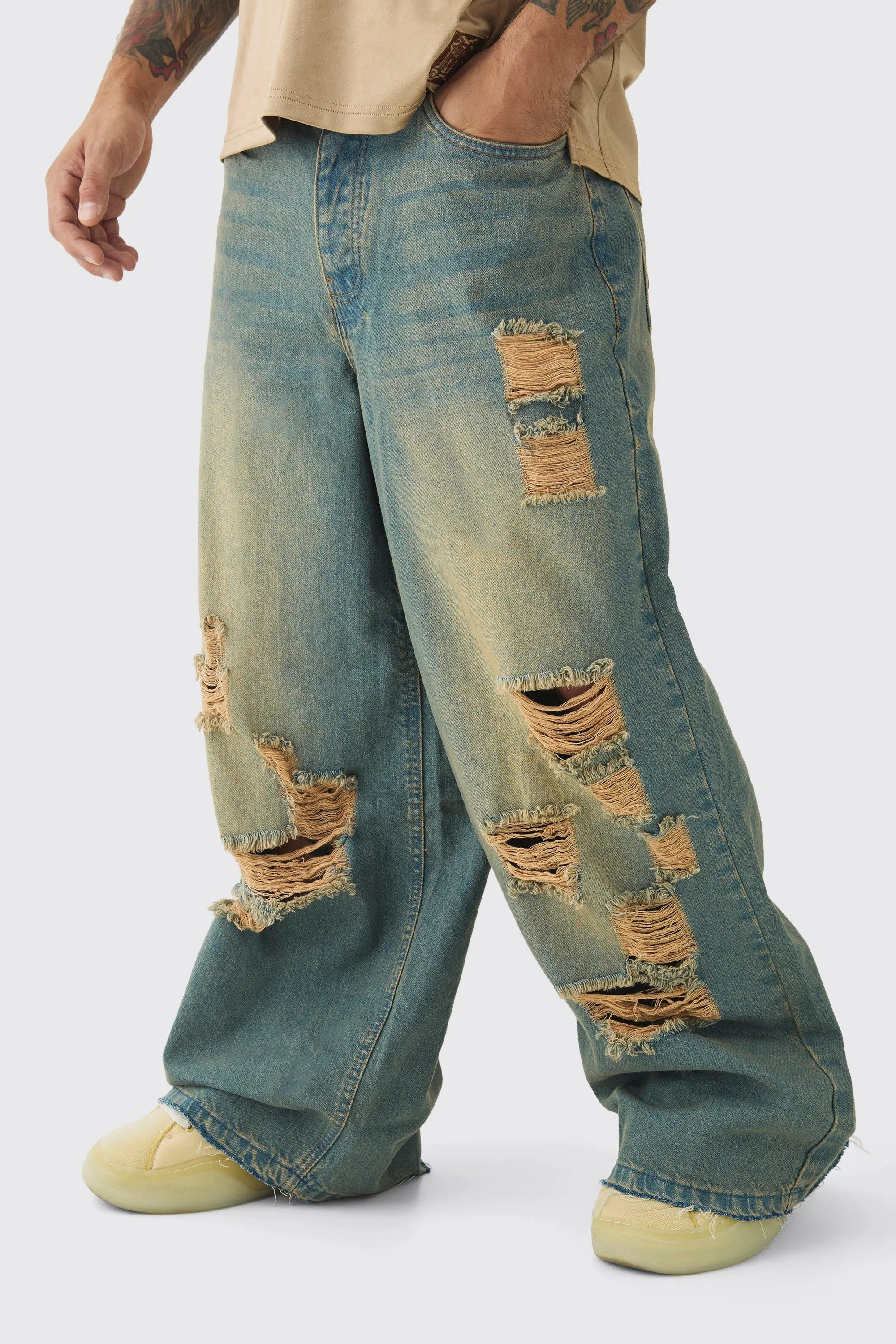 Extreme Baggy Rigid All Over Ripped Jeans