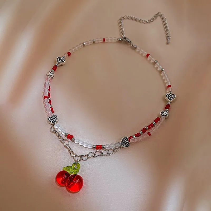 Glass Cherry Necklace  MK18880