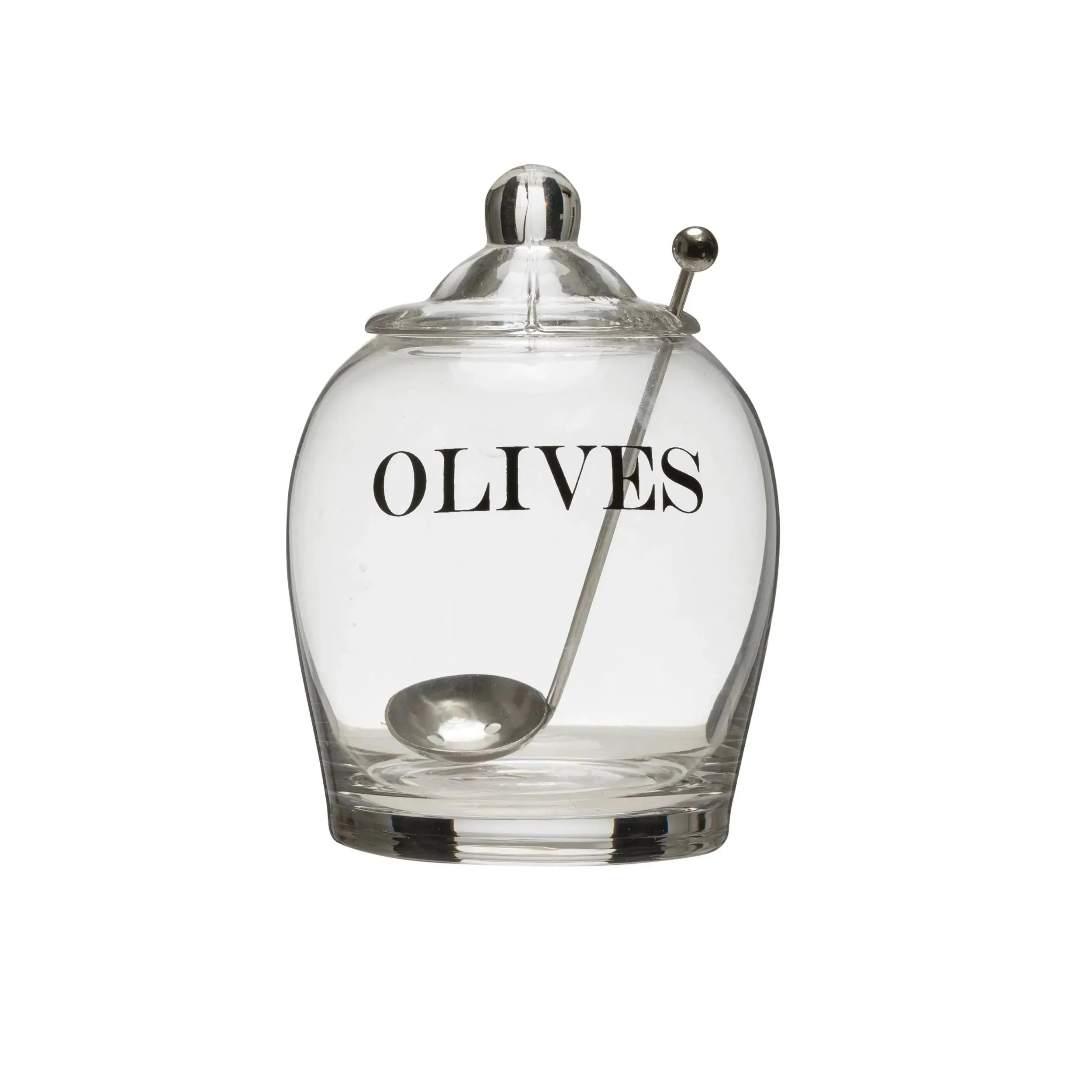 Glass Olive Jar with Slotted Spoon