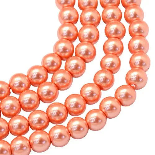 Glass Pearl Beads, Coral, Round, 4mm