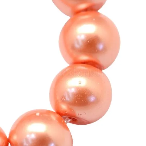 Glass Pearl Beads, Coral, Round, 4mm