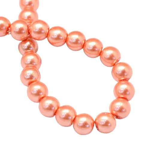 Glass Pearl Beads, Coral, Round, 4mm