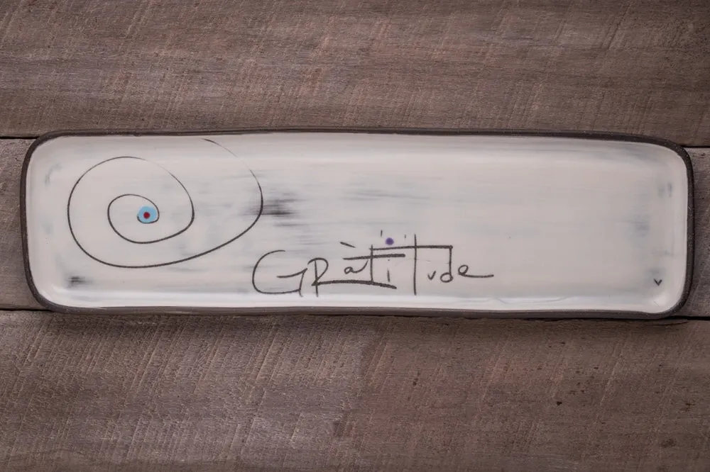 Gratitude Spiral Hand Painted Long Rectangle Tray