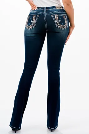 Horse Shoe Embellishment Mid Rise Bootcut Jeans