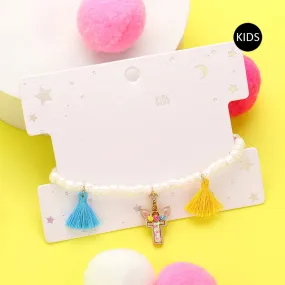 iLLASPARKZ -T- Unicorn Monogram Tassel Station Kid's Beaded Stretch Bracelet