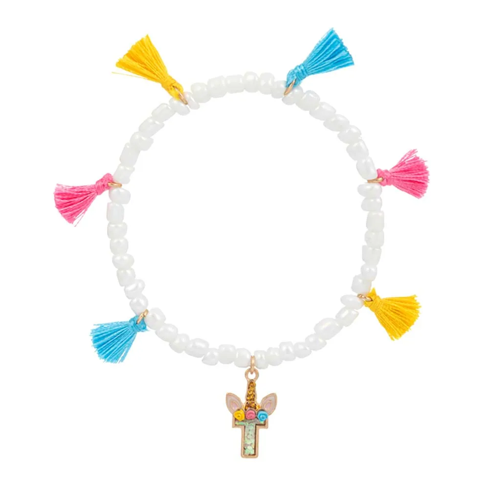 iLLASPARKZ -T- Unicorn Monogram Tassel Station Kid's Beaded Stretch Bracelet