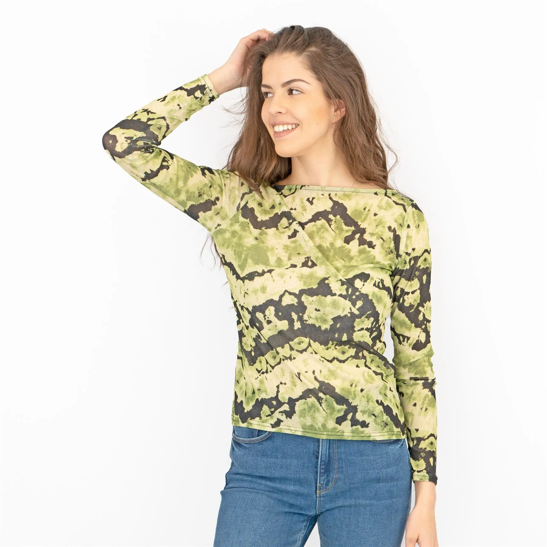 Karen Millen Green Abstract Print Long Sleeve Tops