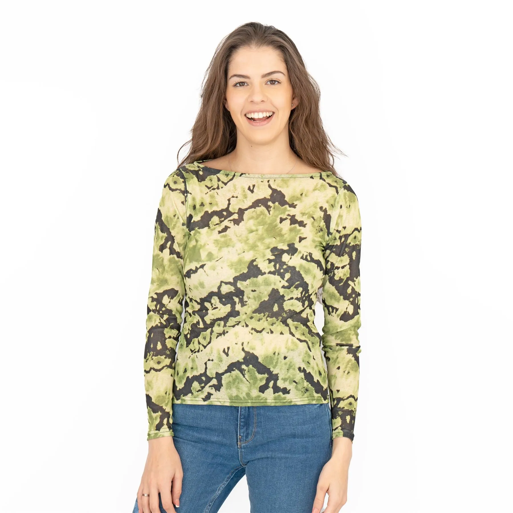 Karen Millen Green Abstract Print Long Sleeve Tops