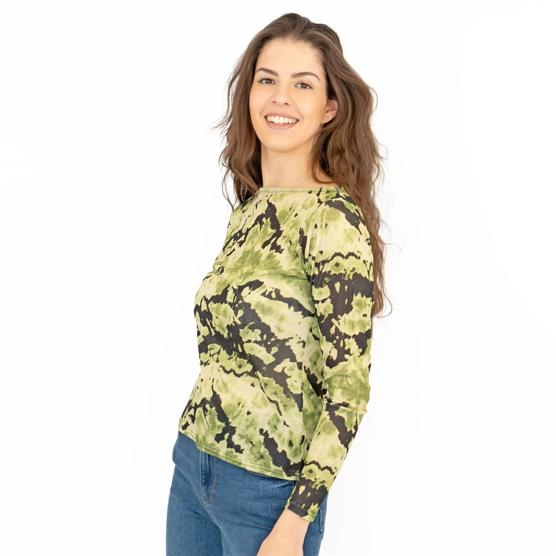 Karen Millen Green Abstract Print Long Sleeve Tops