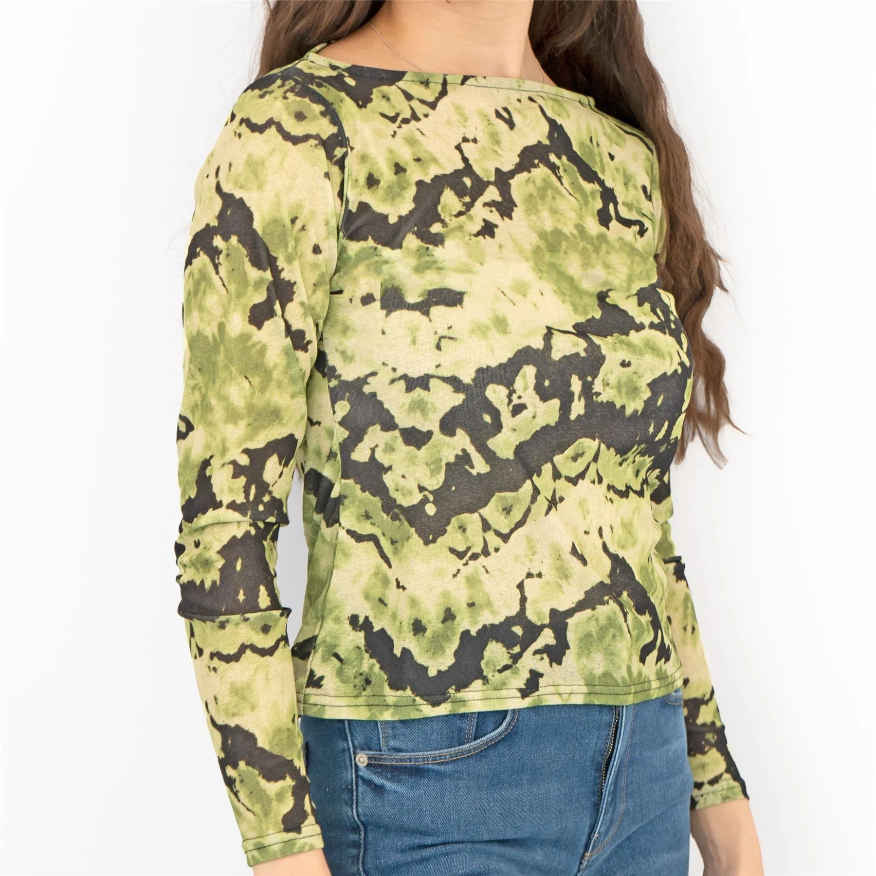 Karen Millen Green Abstract Print Long Sleeve Tops