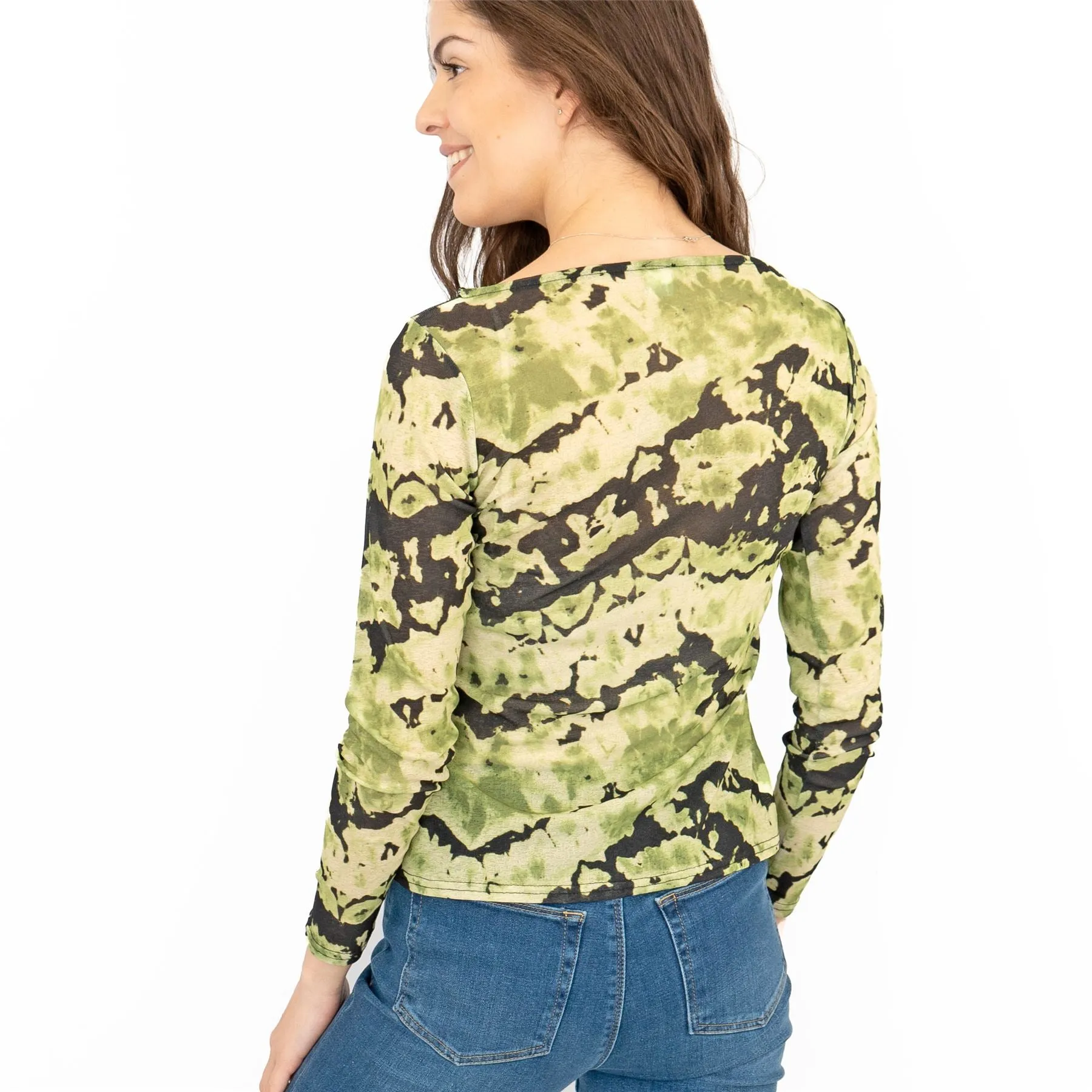 Karen Millen Green Abstract Print Long Sleeve Tops