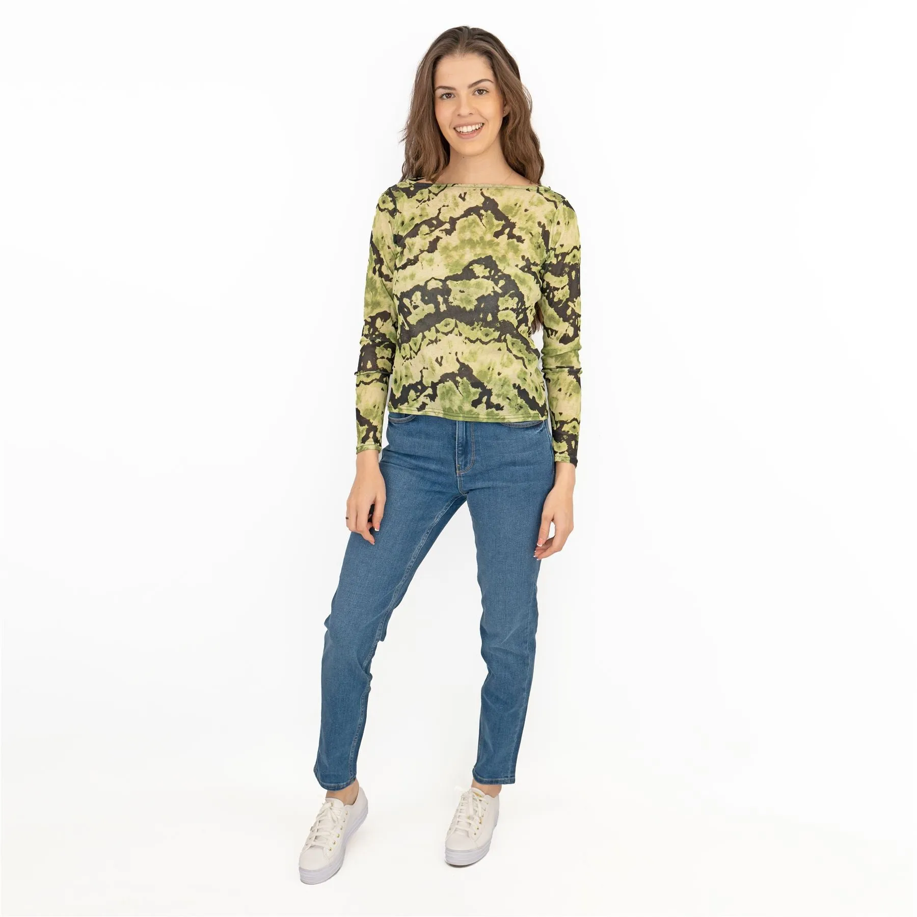 Karen Millen Green Abstract Print Long Sleeve Tops