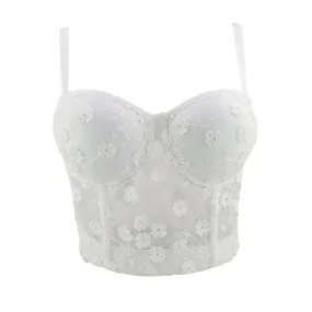 Lace Embroidery Floral Mesh Sexy Women Top Push Up Slim Cami Top Bralette Bra Corset Tops To Wear Out