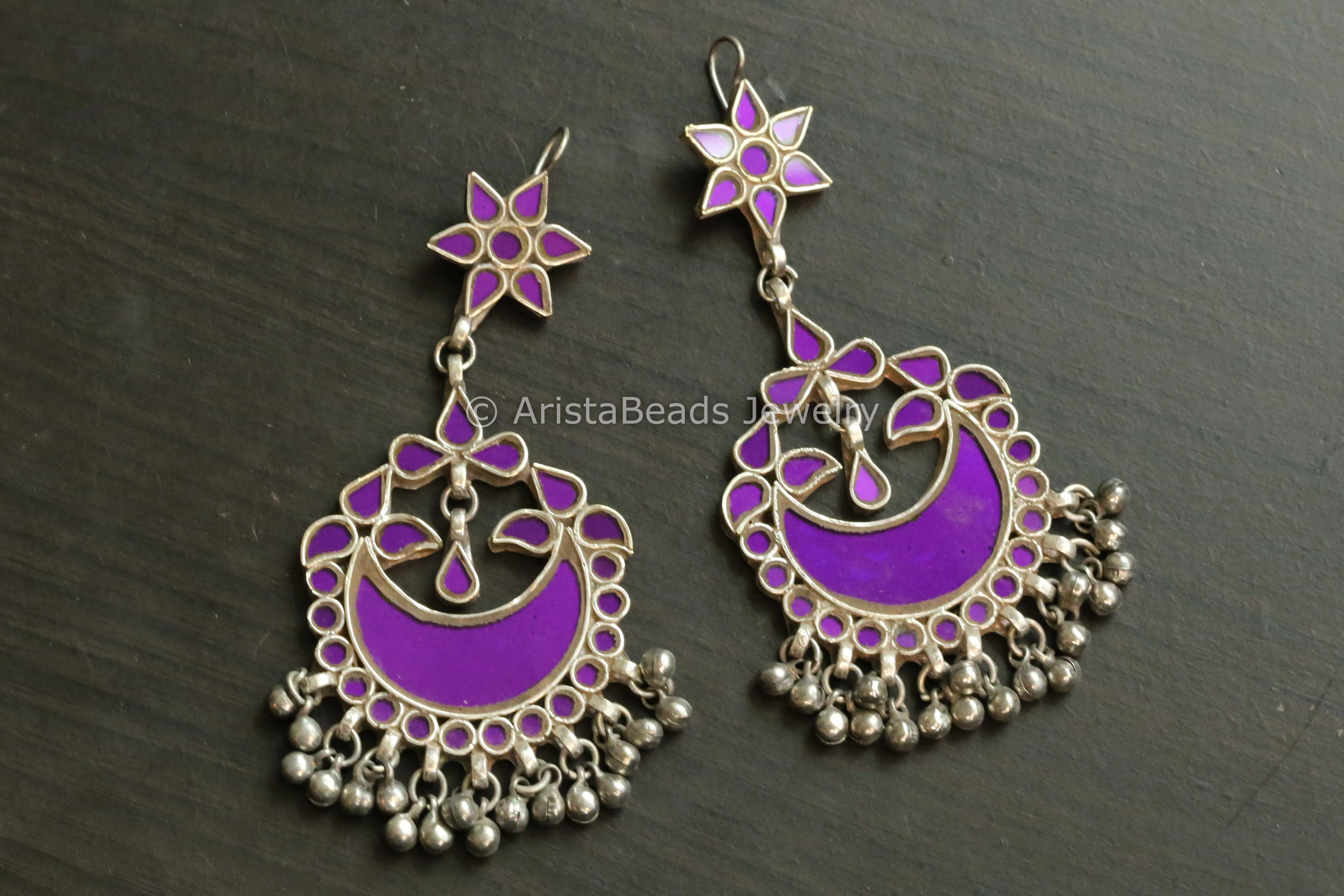 Large Real Glass Chandbaali - Purple