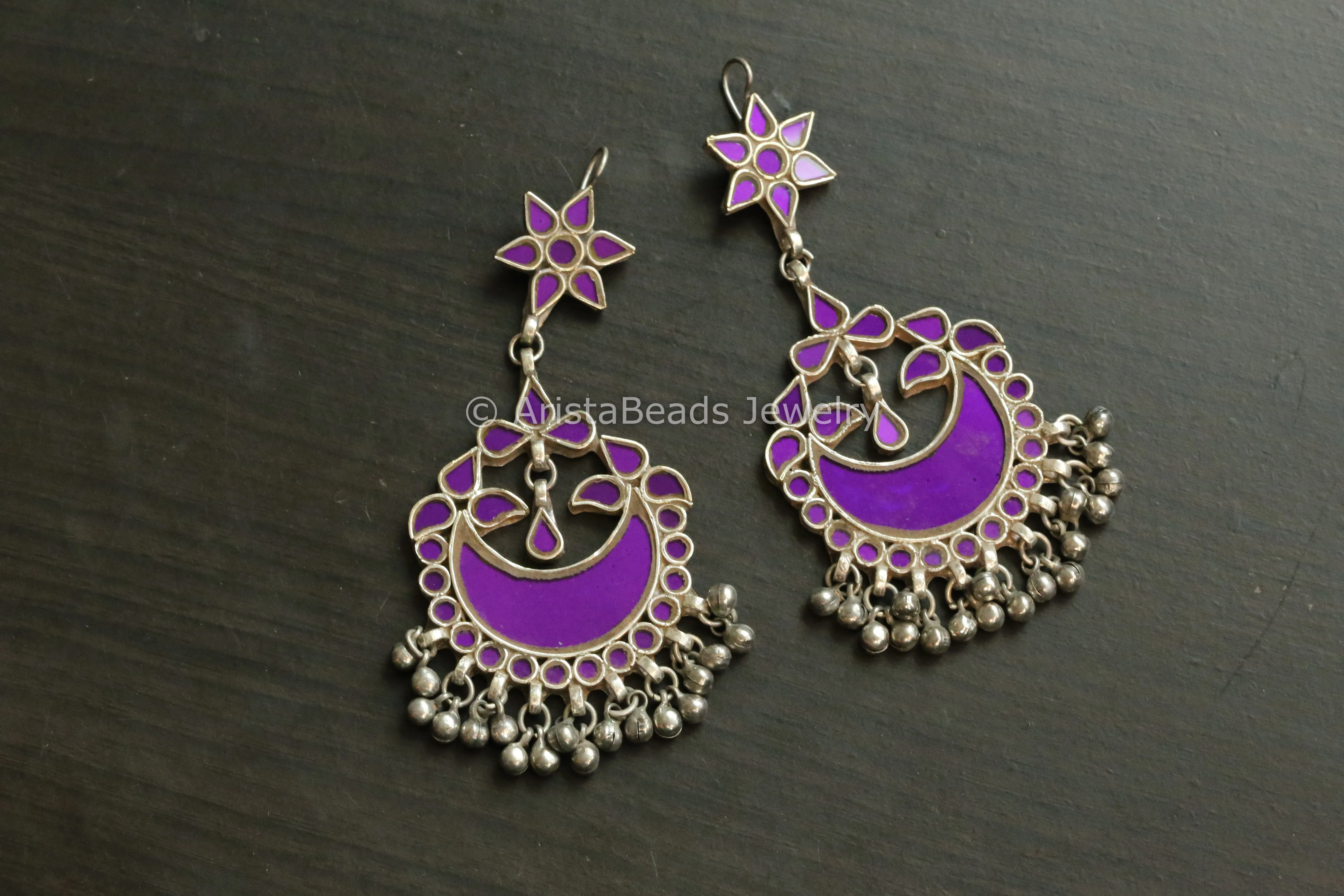 Large Real Glass Chandbaali - Purple