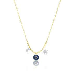 Meira T 14kt Gold 0.14 CTW Diamond & Blue Sapphire Evil Eye Charm Necklace