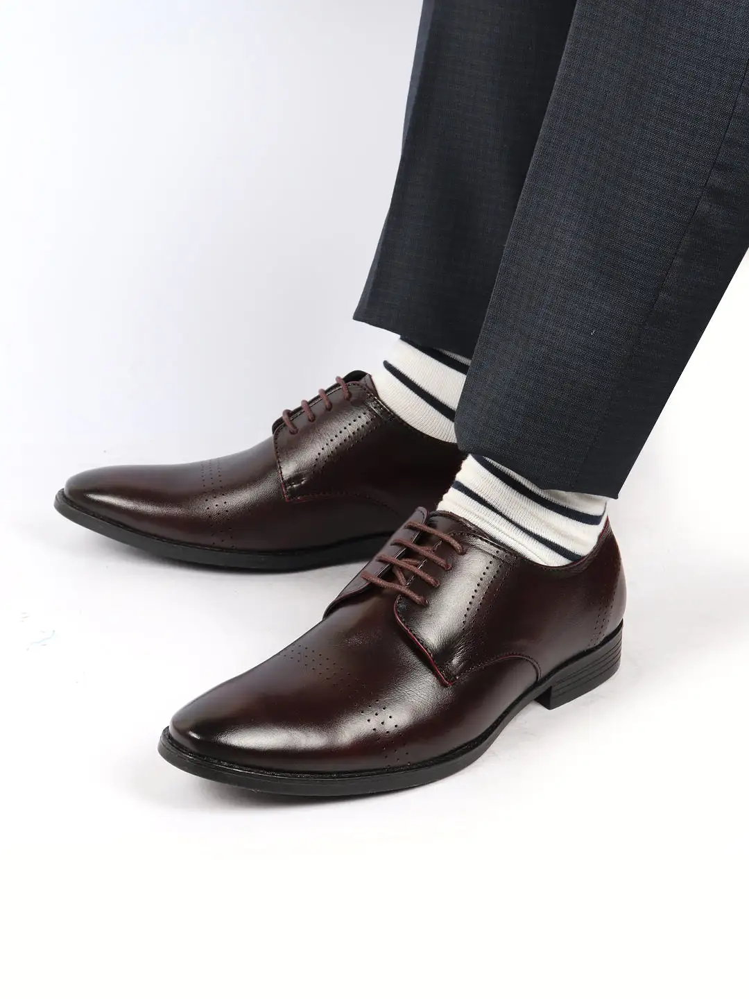 Men Brown Party Formal Office Genuine Leather Lace Up Shoes