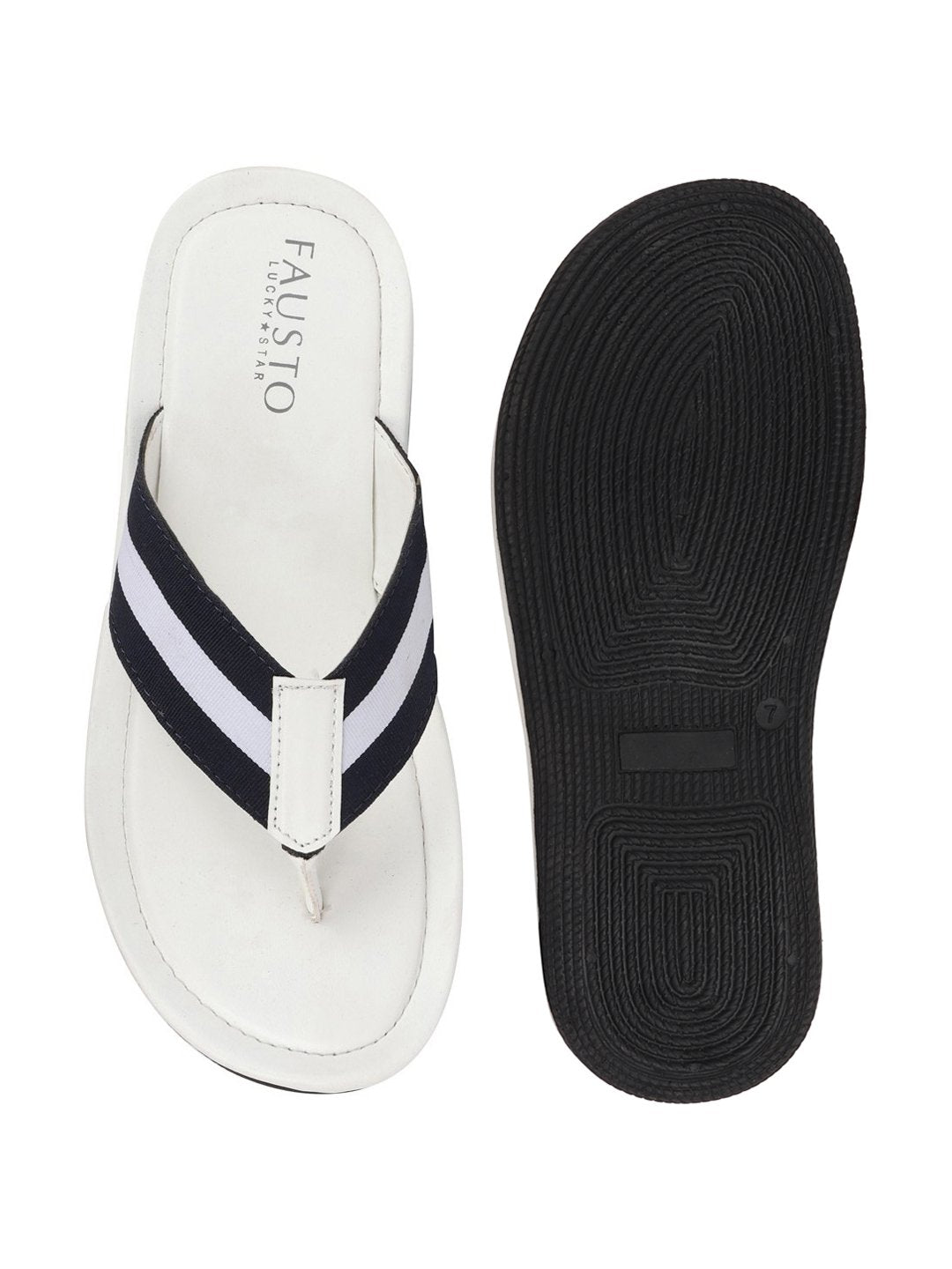 Men Navy Blue Beach Stripe Slippers & Flip Flops