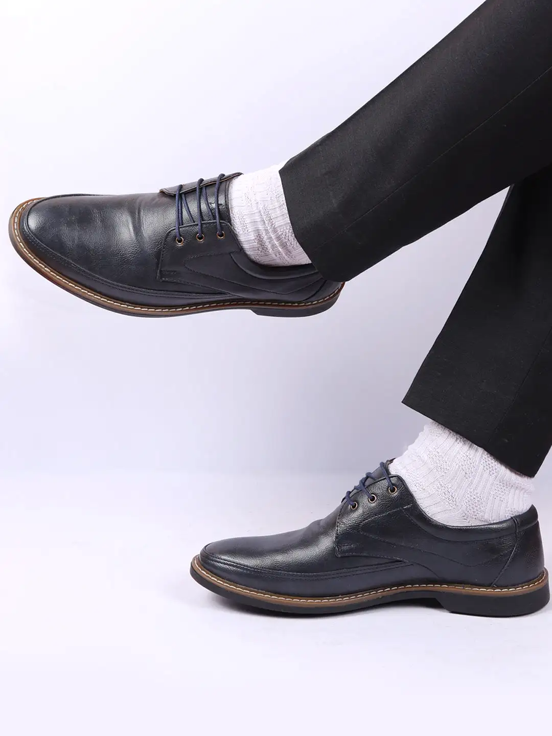 Men Navy Blue Formal Lace-Up Derby Uniform Dress Shoes