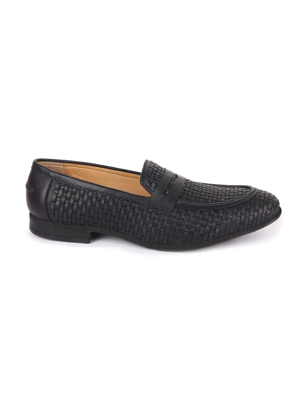 Men Navy Blue Hand Knitted Design Penny Loafer Slip On Shoes