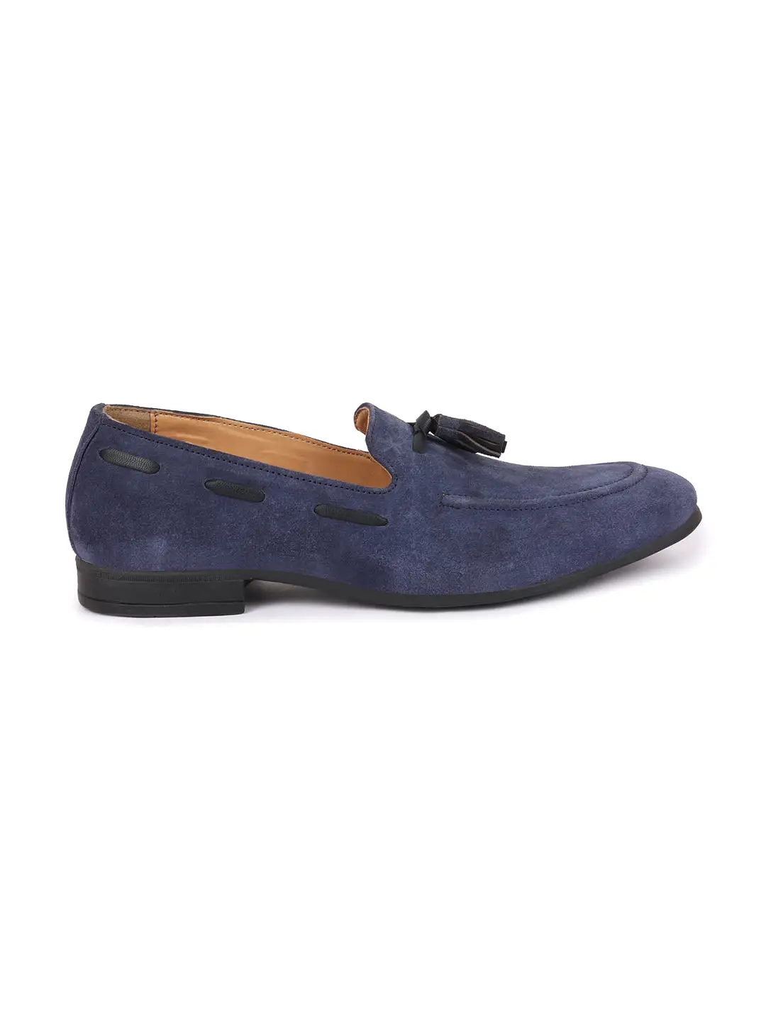 Men Navy Blue Suede Leather Casual Tassel Loafer Shoes