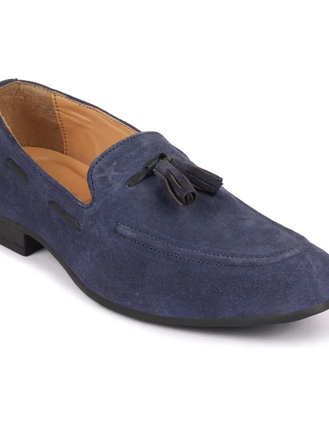 Men Navy Blue Suede Leather Casual Tassel Loafer Shoes