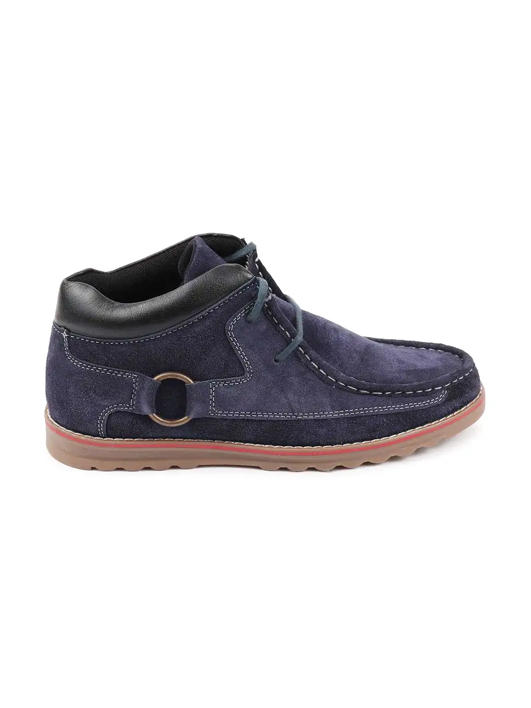 Men Navy Blue Suede Leather Mid Ankle Lace Up Casual Shoes