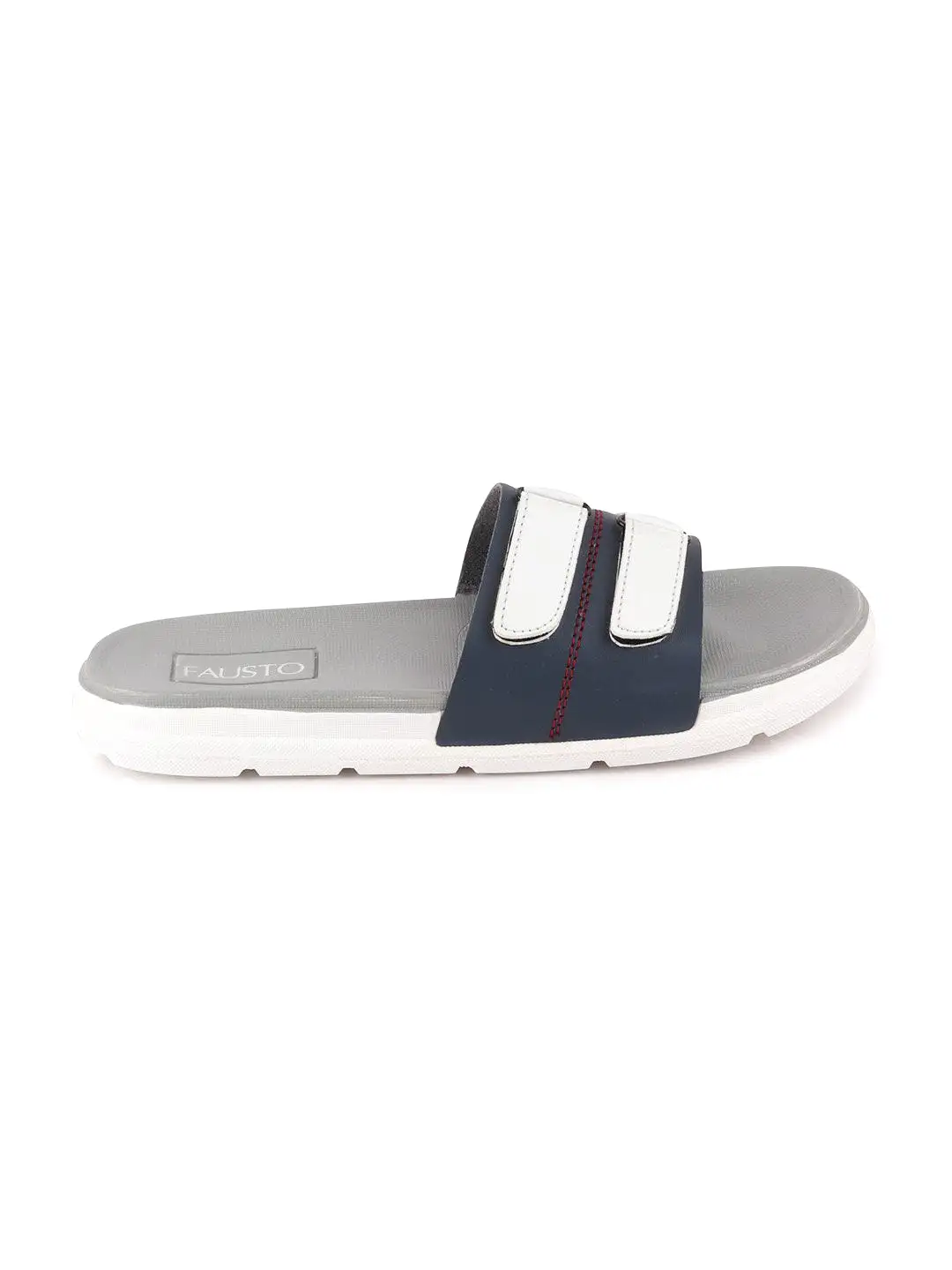 Men Navy Blue/White Casual Slip-On Multistrap Slider Flip-Flops