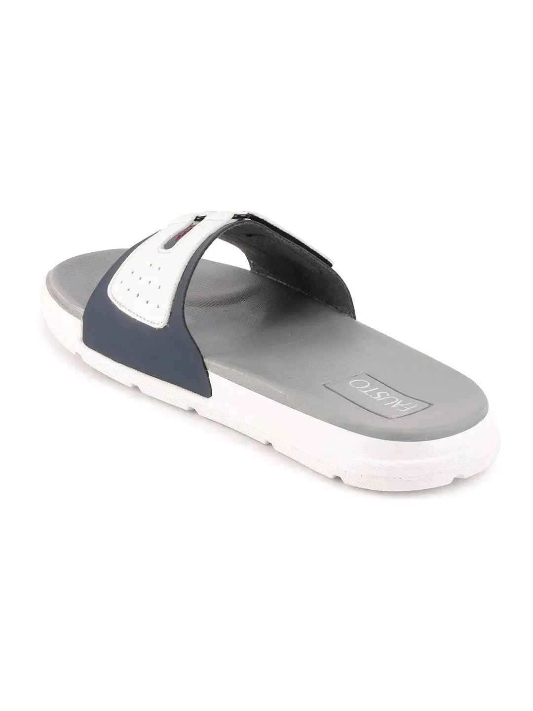 Men Navy Blue/White Casual Slip-On Multistrap Slider Flip-Flops