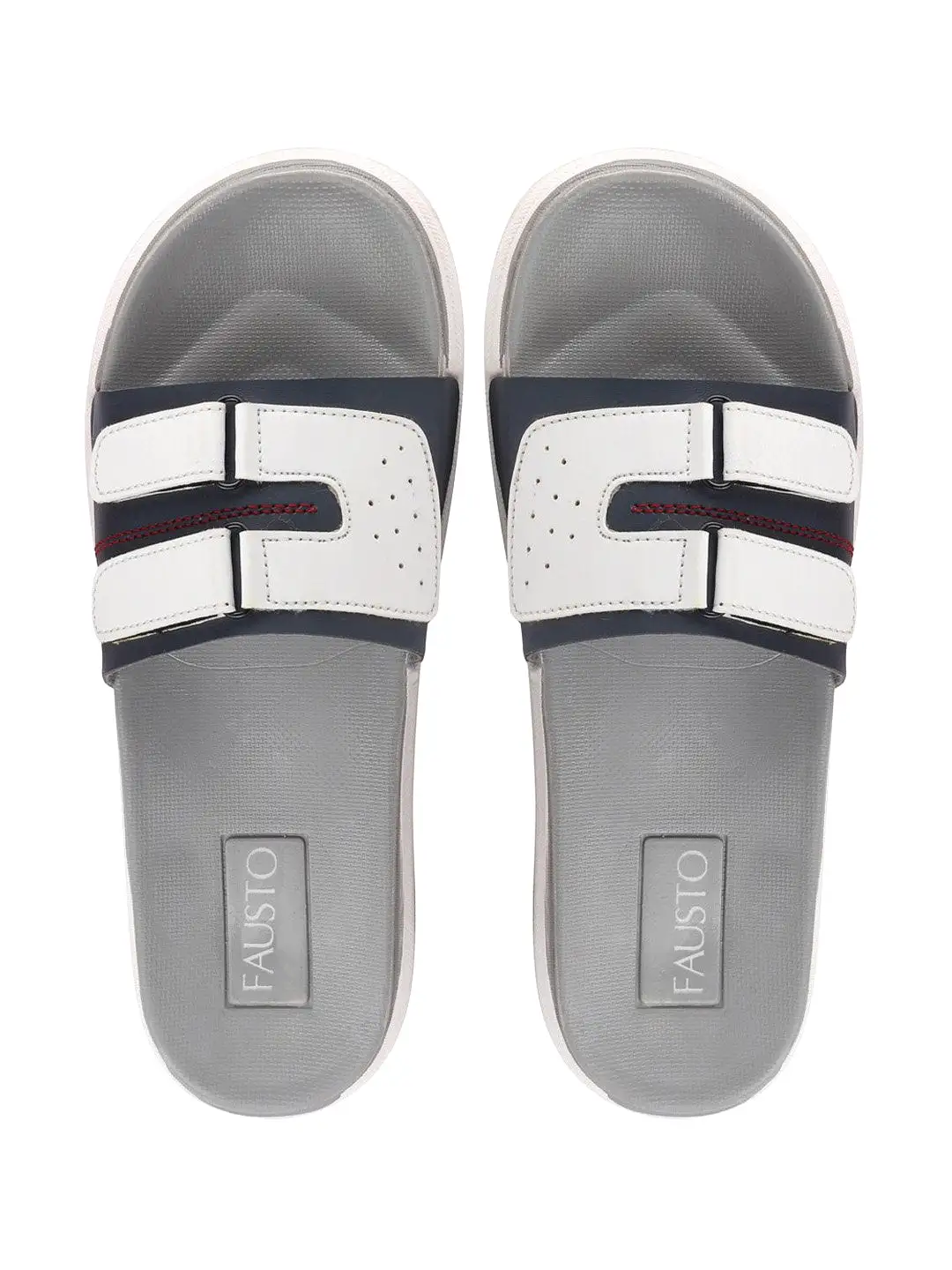 Men Navy Blue/White Casual Slip-On Multistrap Slider Flip-Flops