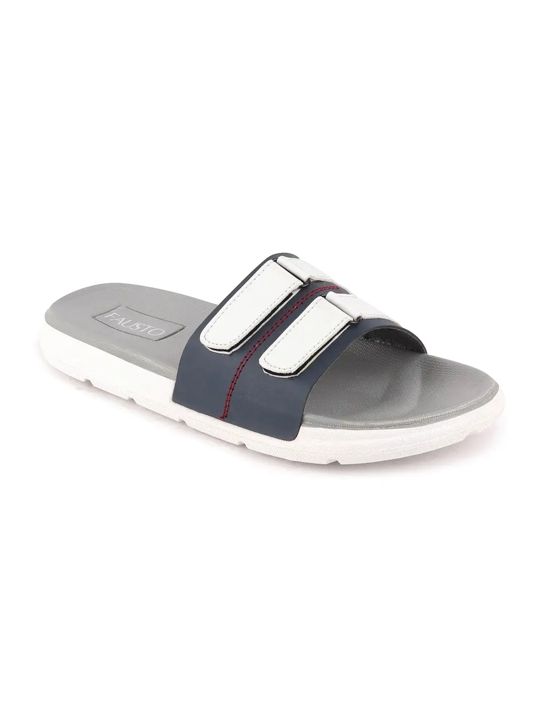 Men Navy Blue/White Casual Slip-On Multistrap Slider Flip-Flops