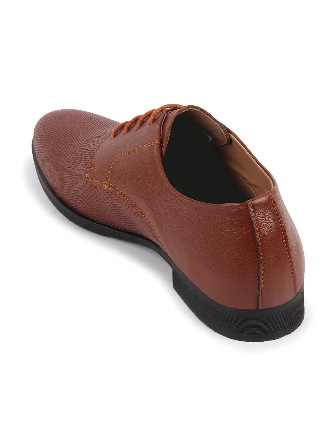 Men Tan Formal Office Textured Design Stitched Genuine Leather Lace Up Shoes