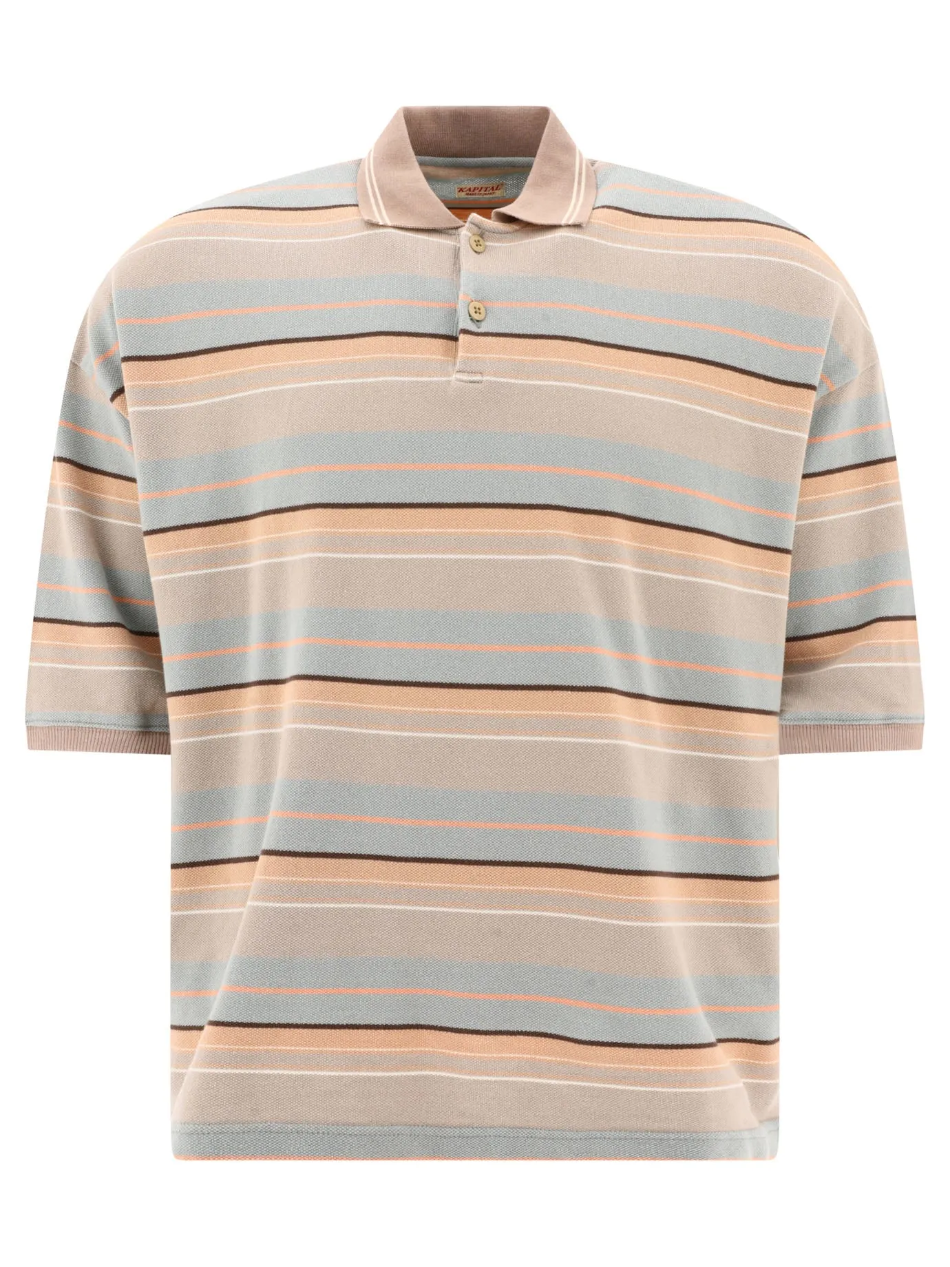 Multi-Border Kanoko Box Polo Shirts Beige