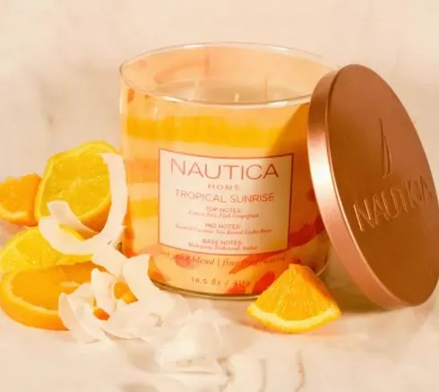 Nautica Soy Wax Blend 3 Wick Candle - Tropical Sunrise 14.5 Oz